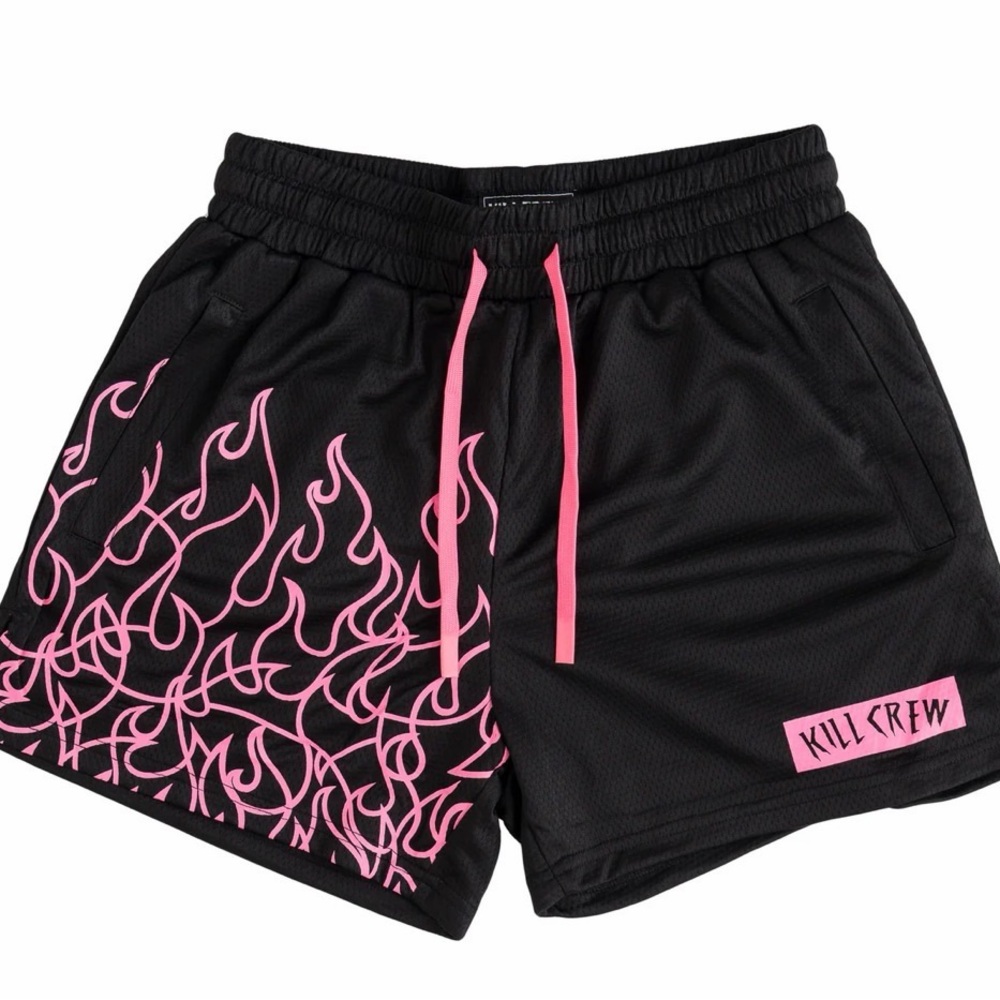 Kill Crew Women's Athletic Shorts - Black with Pink Flames